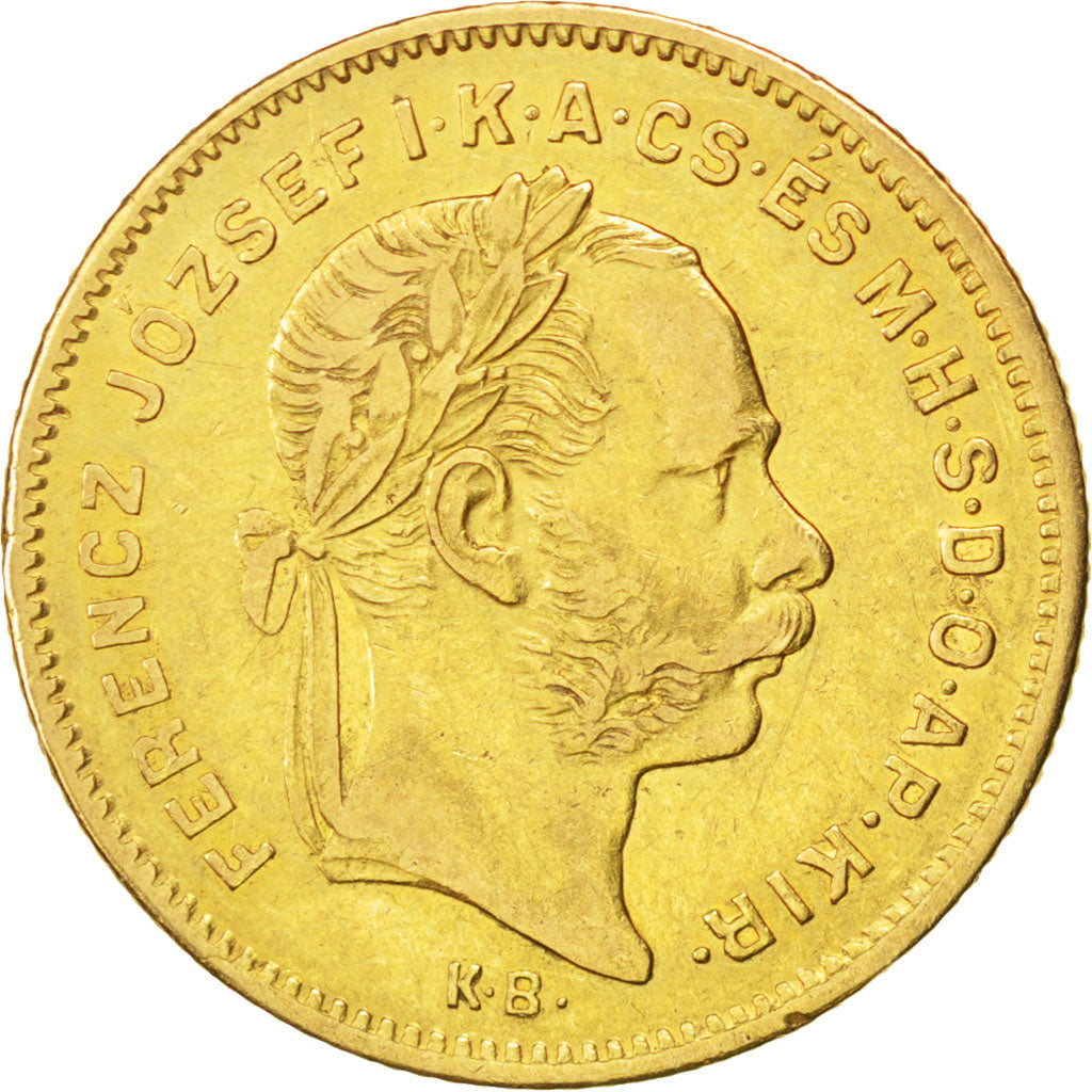 HUNGARY, 4 Forint 10 Francs, 1875, Kormoczbanya, KM #454.2, EF(40-45), Gold,...