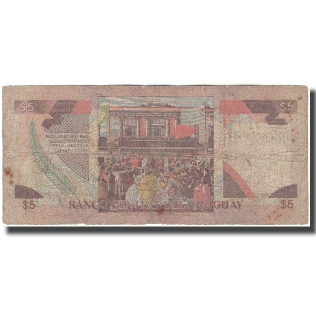 Banknote, Uruguay, 5 Pesos Uruguayos, KM:73Aa, VG(8-10)