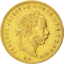 HUNGARY, 4 Forint 10 Francs, 1884, Kremnitz, KM #466, AU(50-53), Gold, 3.19