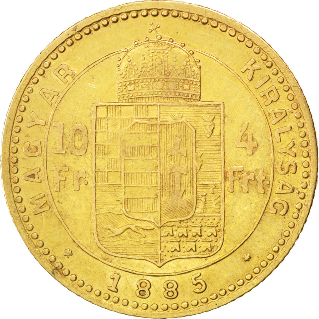 Ungheria, Franz Joseph I, 4 Forint 10 Francs, 1885, Kremnitz, BB+, Oro, KM:466