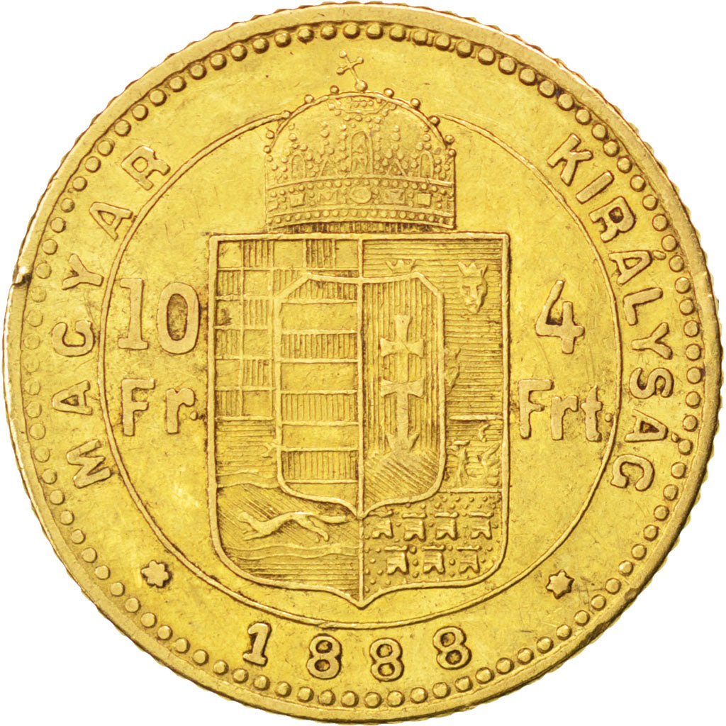 Ungheria, Franz Joseph I, 4 Forint 10 Francs, 1888, Kremnitz, BB+, Oro, KM:466