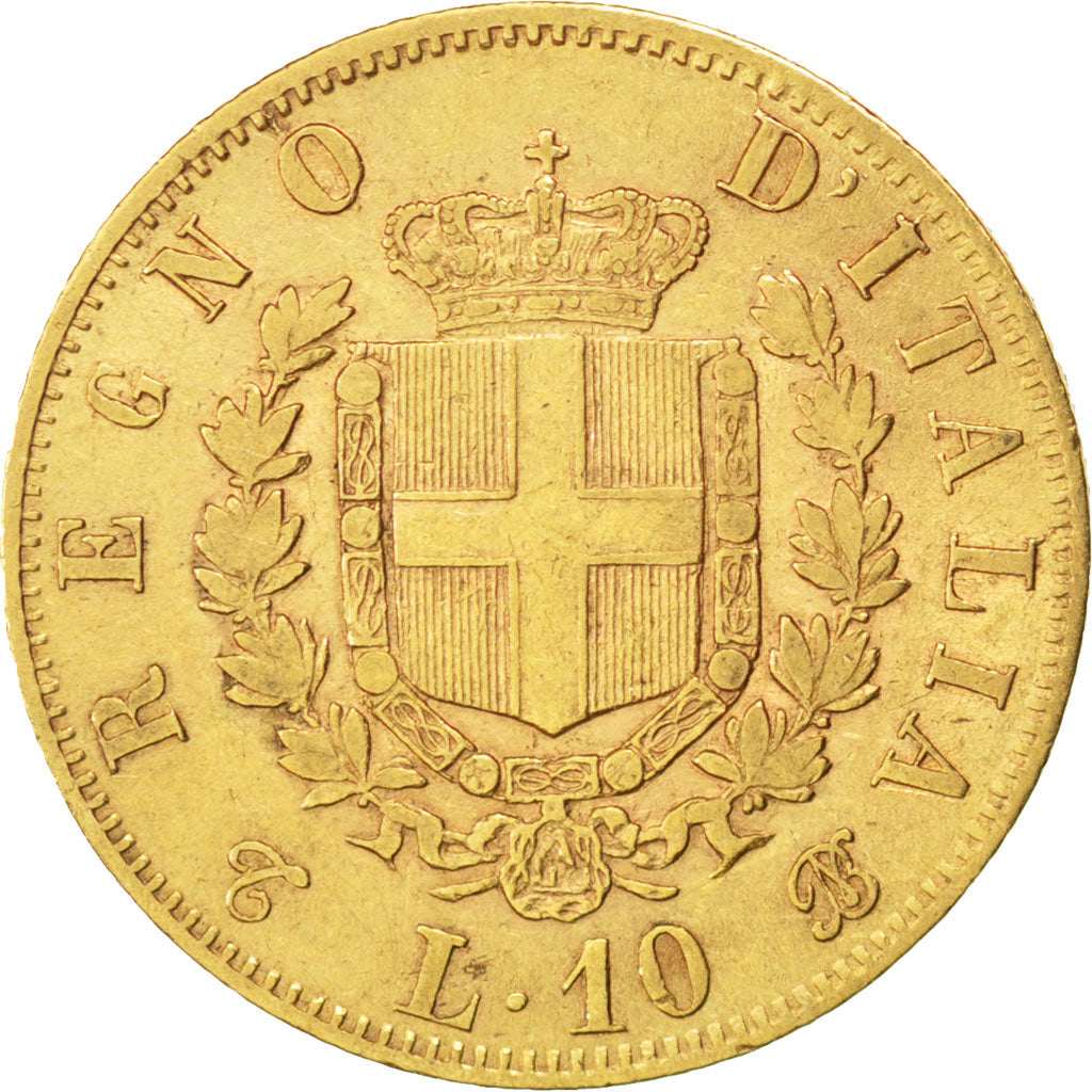 ITALY, 10 Lire, 1863, Torino, KM #9.3, EF(40-45), Gold, 19, 3.19