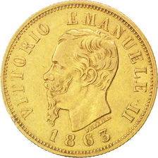 Italy, 10 Lire, 1863, Torino, KM #9.3, EF(40-45), Gold, 3.20