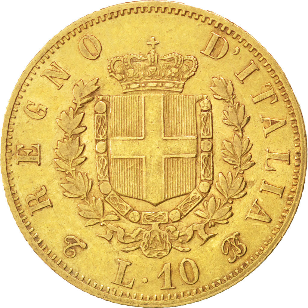 Italy, 10 Lire, 1863, Torino, KM #9.3, EF(40-45), Gold, 3.20