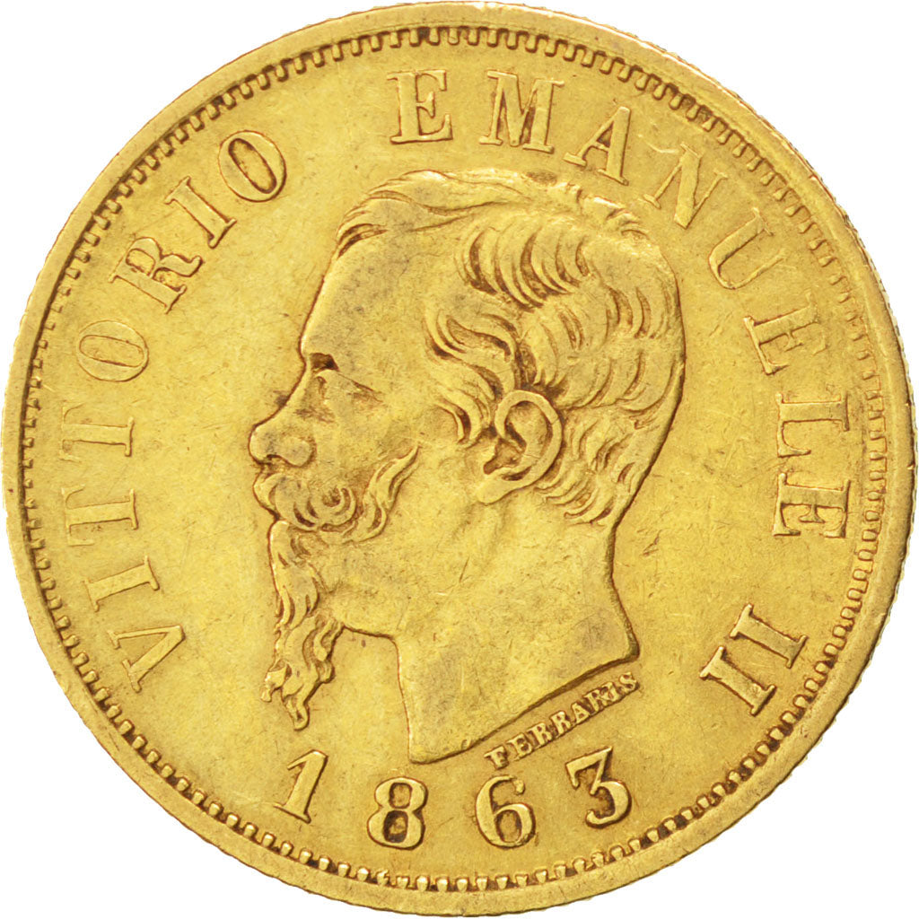 ITALY, 10 Lire, 1863, Torino, KM #9.3, EF(40-45), Gold, 19, 3.18