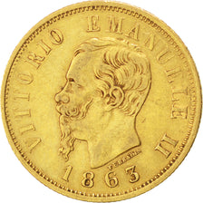 ITALY, 10 Lire, 1863, Torino, KM #9.3, EF(40-45), Gold, 19, 3.18