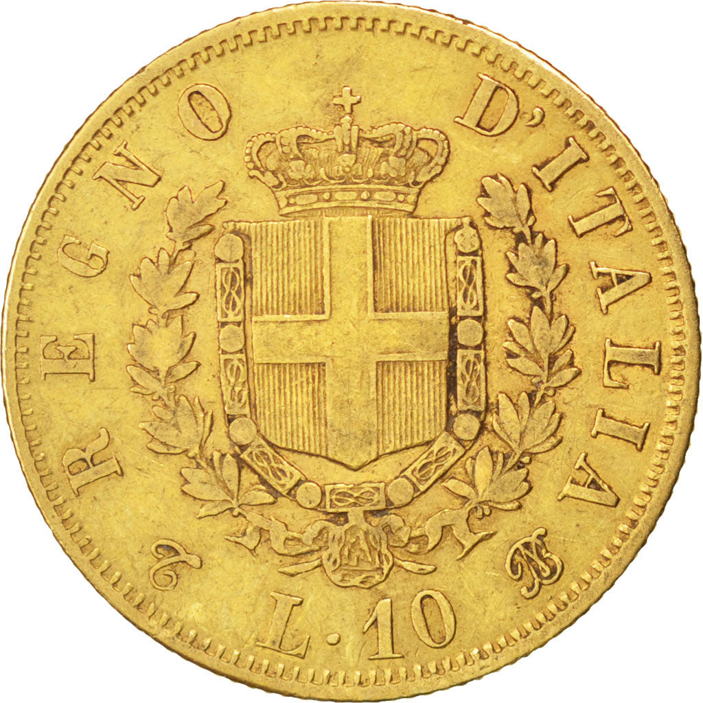 ITALY, 10 Lire, 1863, Torino, KM #9.3, EF(40-45), Gold, 19, 3.18