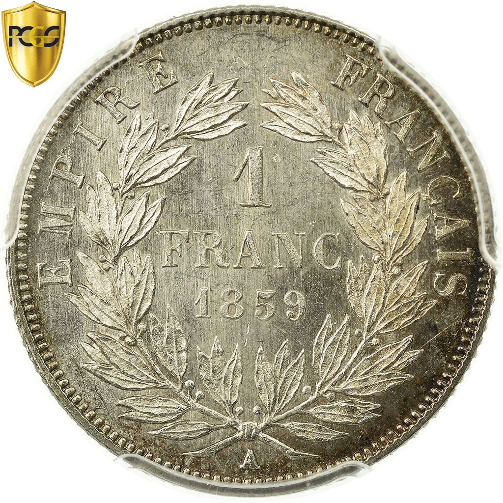 Monnaie, France, Napoleon III, Napoléon III, Franc, 1859, Paris, PCGS, MS64+