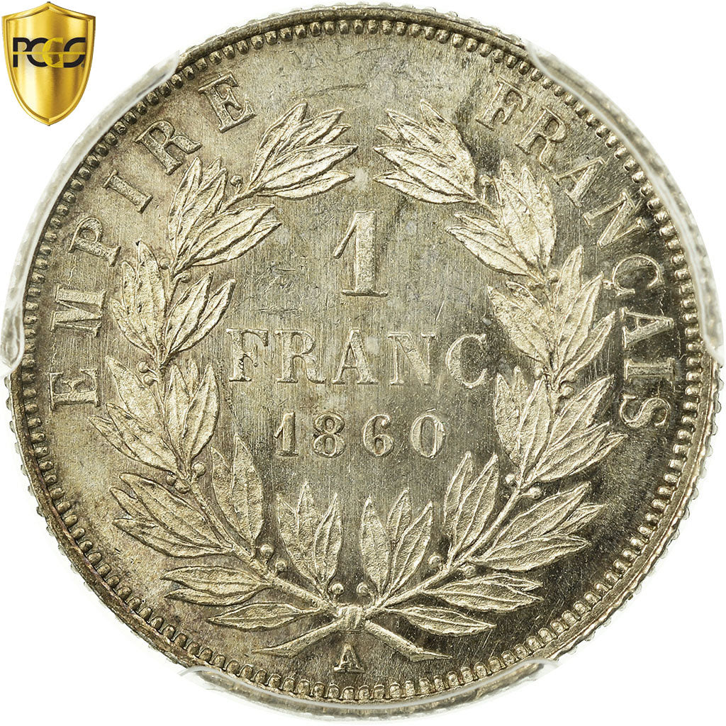 Monnaie, France, Napoleon III, Napoléon III, Franc, 1860, Paris, PCGS, MS64