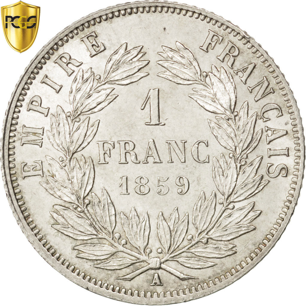 Coin, France, Napoleon III, Napoléon III, Franc, 1859, Paris, PCGS, MS64