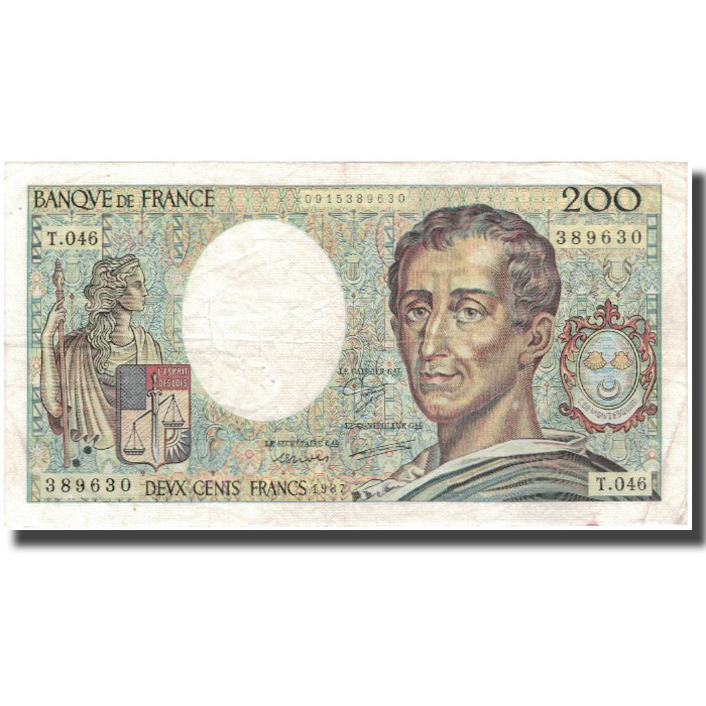 France, 200 Francs, Montesquieu, 1987, VF(20-25), Fayette:70.7, KM:155b