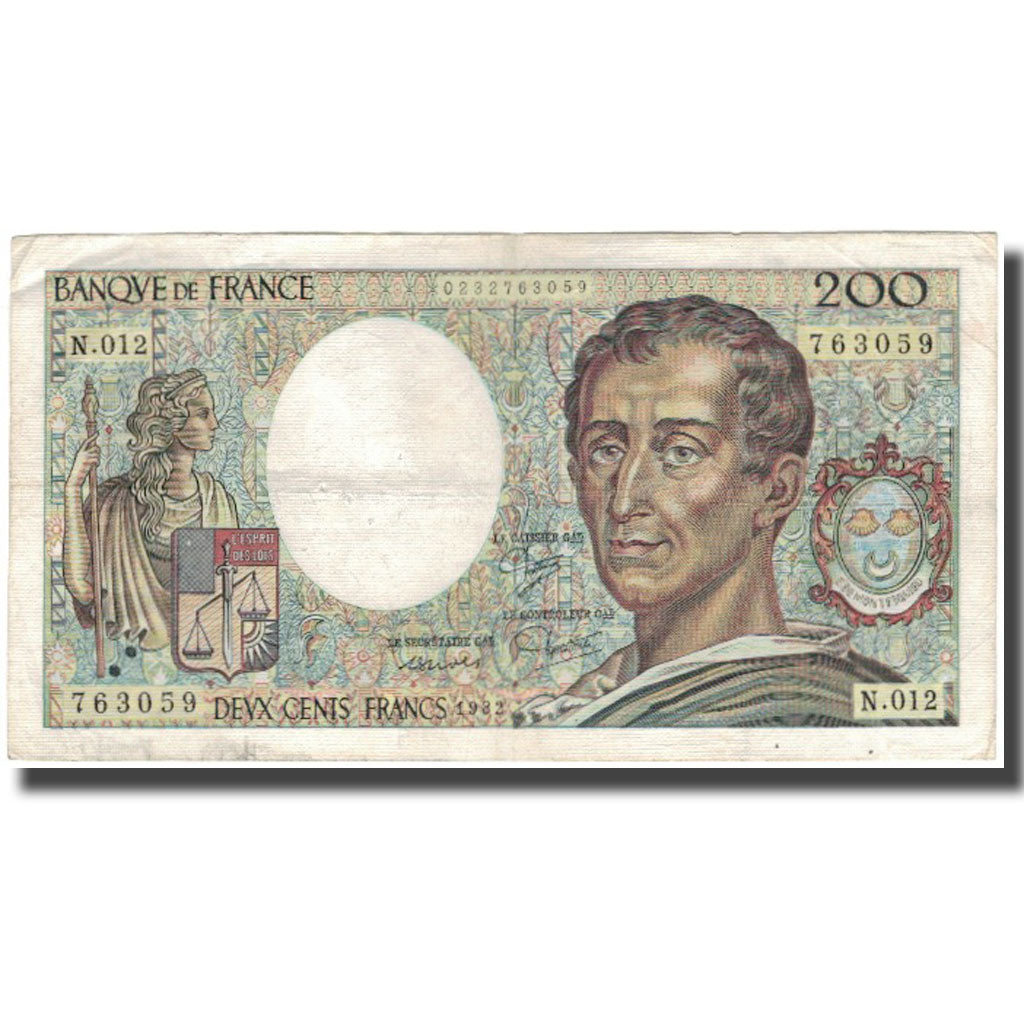 France, 200 Francs, Montesquieu, 1982, VF(20-25), Fayette:70.2, KM:155a