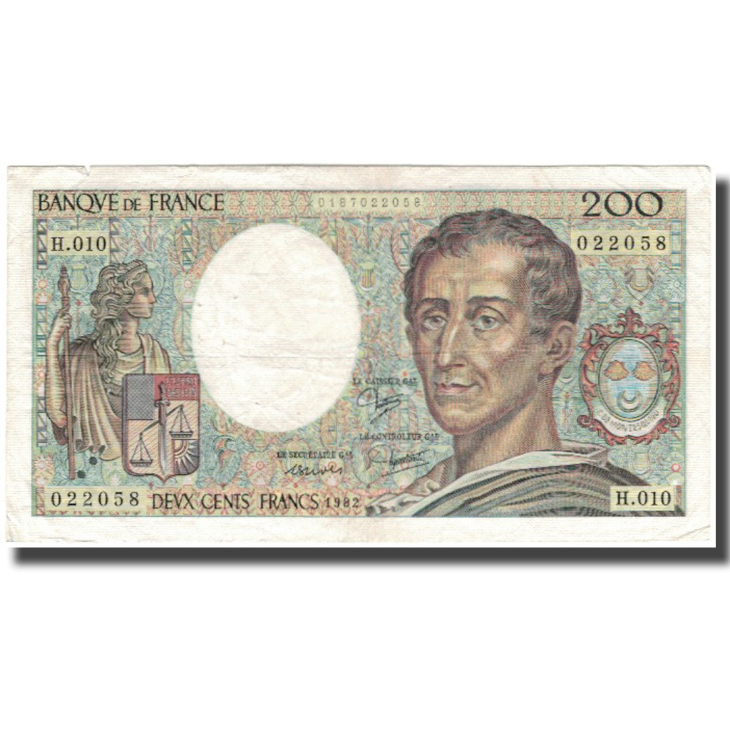 France, 200 Francs, Montesquieu, 1982, VF(20-25), Fayette:70.2, KM:155a