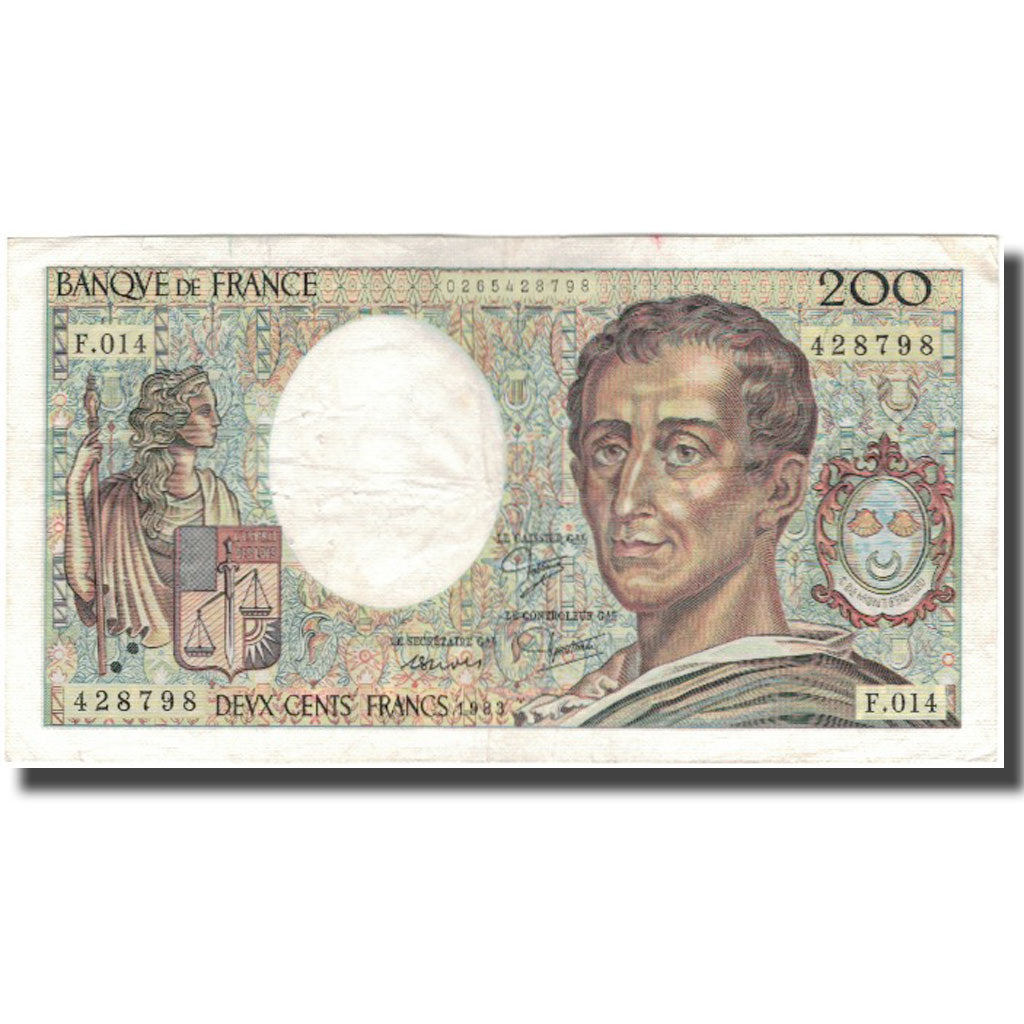 France, 200 Francs, Montesquieu, 1983, VF(20-25), Fayette:70.3, KM:155a