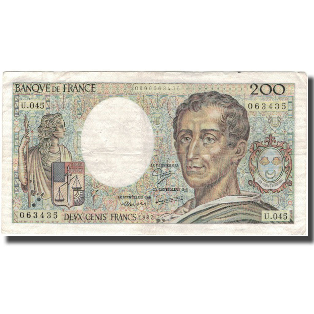 France, 200 Francs, Montesquieu, 1987, VF(30-35), Fayette:70.7, KM:155b