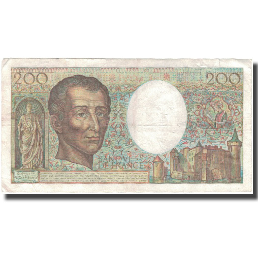 France, 200 Francs, Montesquieu, 1987, VF(30-35), Fayette:70.7, KM:155b
