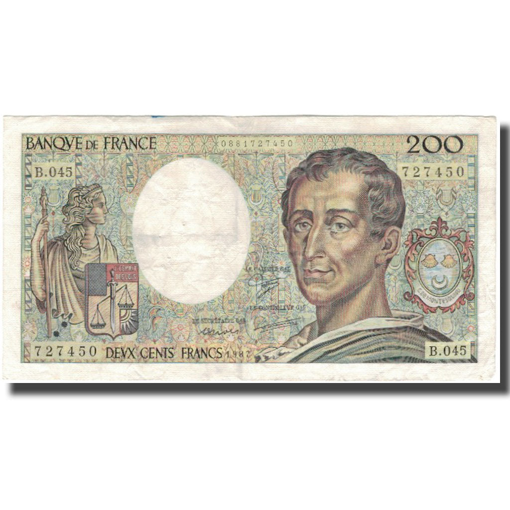 France, 200 Francs, Montesquieu, 1987, VF(20-25), Fayette:70.7, KM:155b