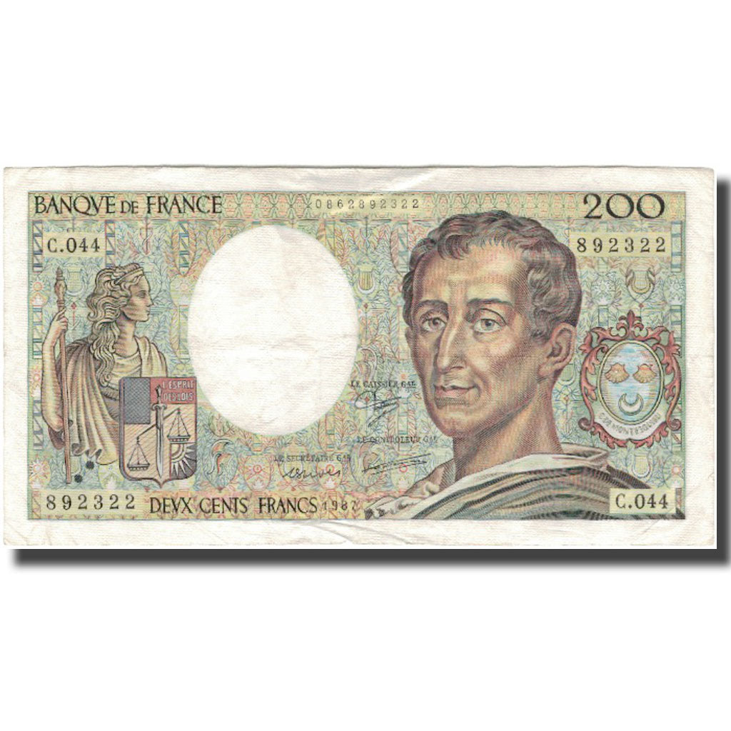 France, 200 Francs, Montesquieu, 1987, VF(20-25), Fayette:70.7, KM:155b
