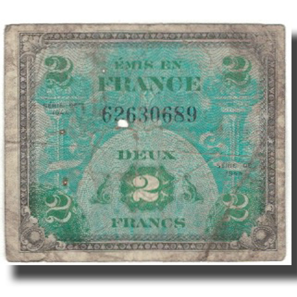 França, 2 Francs, Flag/France, 1944, G(4-6), Fayette:VF16.1, KM:114a