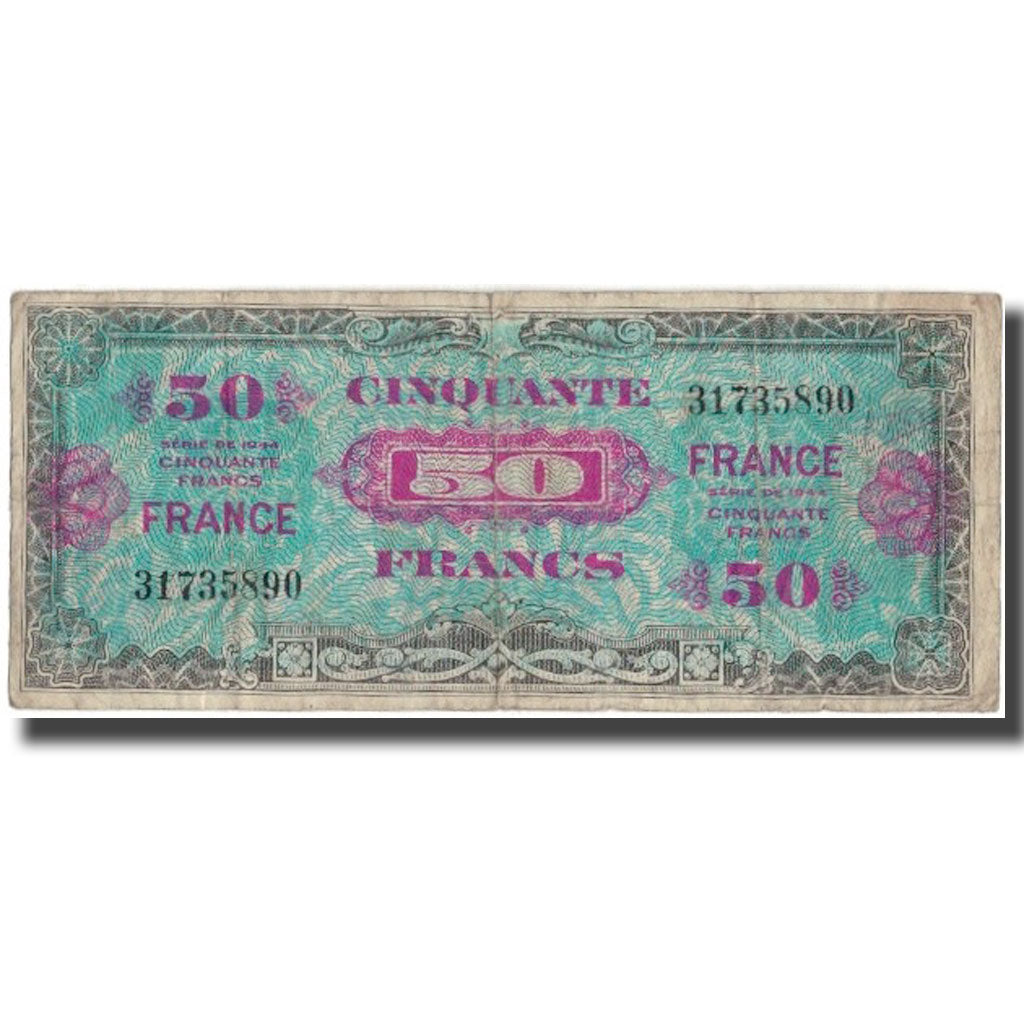 France, 50 Francs, Flag/France, 1944, F(12-15), Fayette:24.1, KM:122a