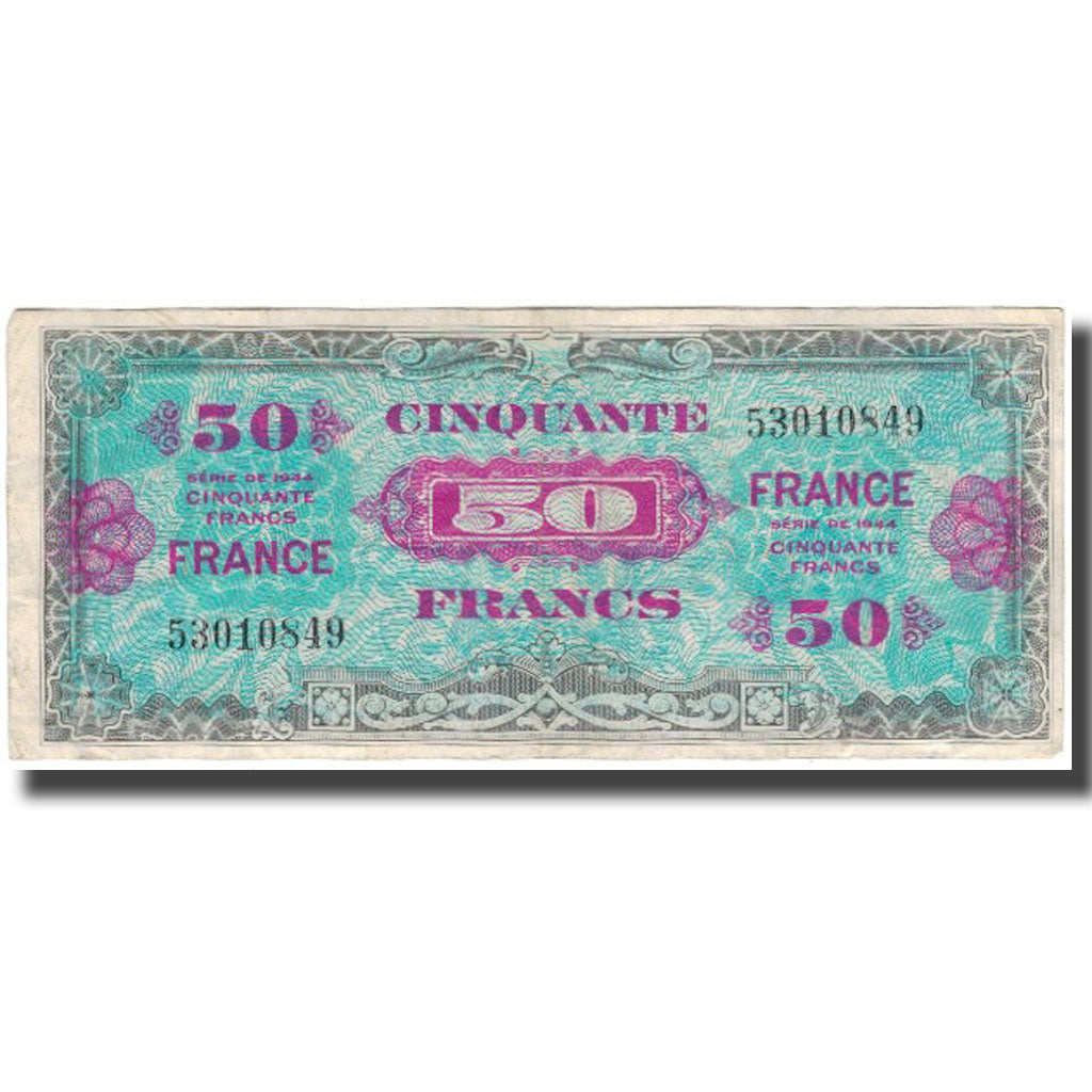 France, 50 Francs, Flag/France, 1944, VF(30-35), Fayette:24.1, KM:122a
