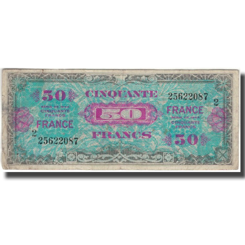 Francia, 50 Francs, Flag/France, 1944, MB, Fayette:VF24.2, KM:122b