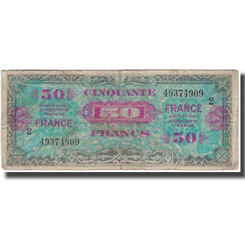 France, 50 Francs, Drapeau/France, 1944, B, Fayette:VF24.2, KM:122b