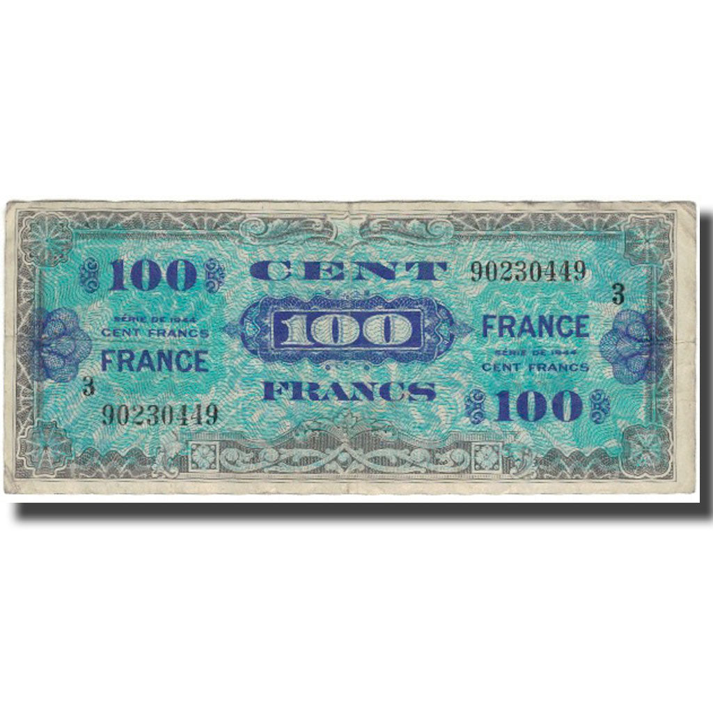 France, 100 Francs, Flag/France, 1944, VF(20-25), Fayette:25.3, KM:123c