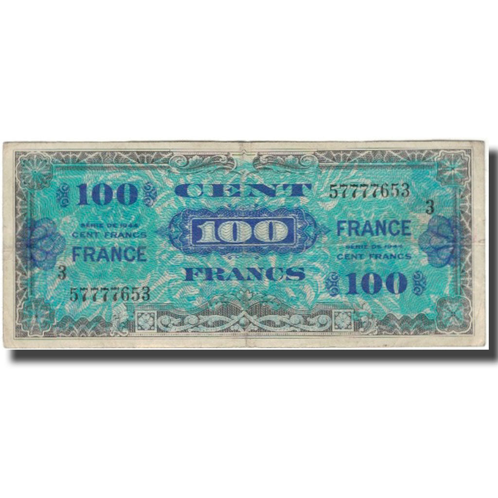 France, 100 Francs, Flag/France, 1944, VF(20-25), Fayette:25.3, KM:123c