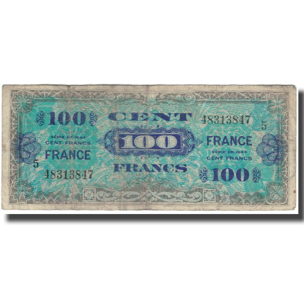 France, 100 Francs, Flag/France, 1944, VG(8-10), Fayette:25.5, KM:123c