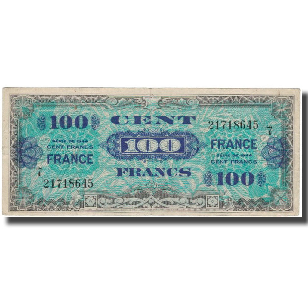 France, 100 Francs, Flag/France, 1944, VF(30-35), Fayette:25.7, KM:123c