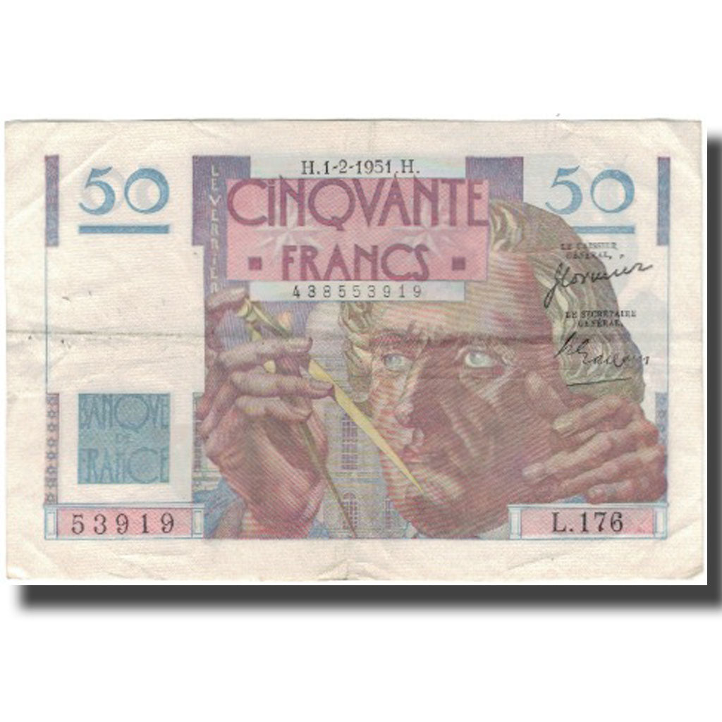 France, 50 Francs, Le Verrier, 1951-02-01, VF(30-35), Fayette:20.17, KM:127c