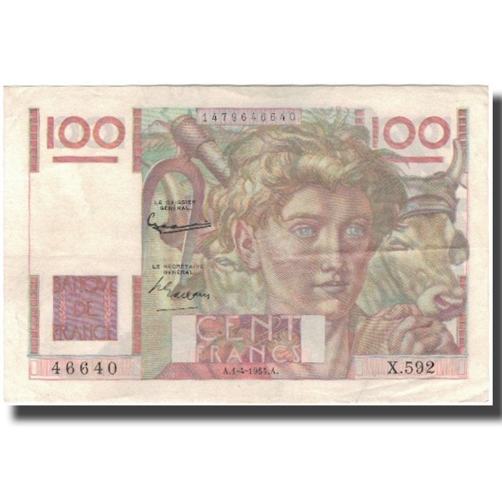 Francia, 100 Francs, Jeune Paysan, 1954-04-01, BB, Fayette:28.43, KM:128d