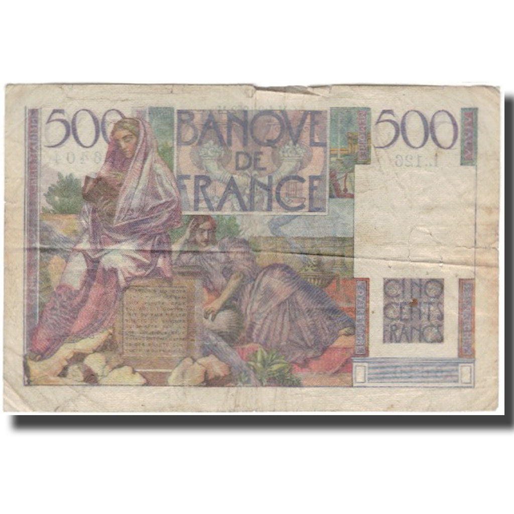 France, 500 Francs, Chateaubriand, 1952-09-04, VF(20-25), Fayette:34.10, KM:129c