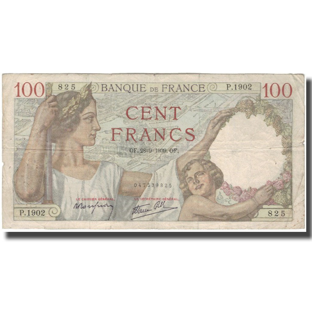 França, 100 Francs, Sully, 1939-09-28, VF(20-25), Fayette:26.8, KM:94