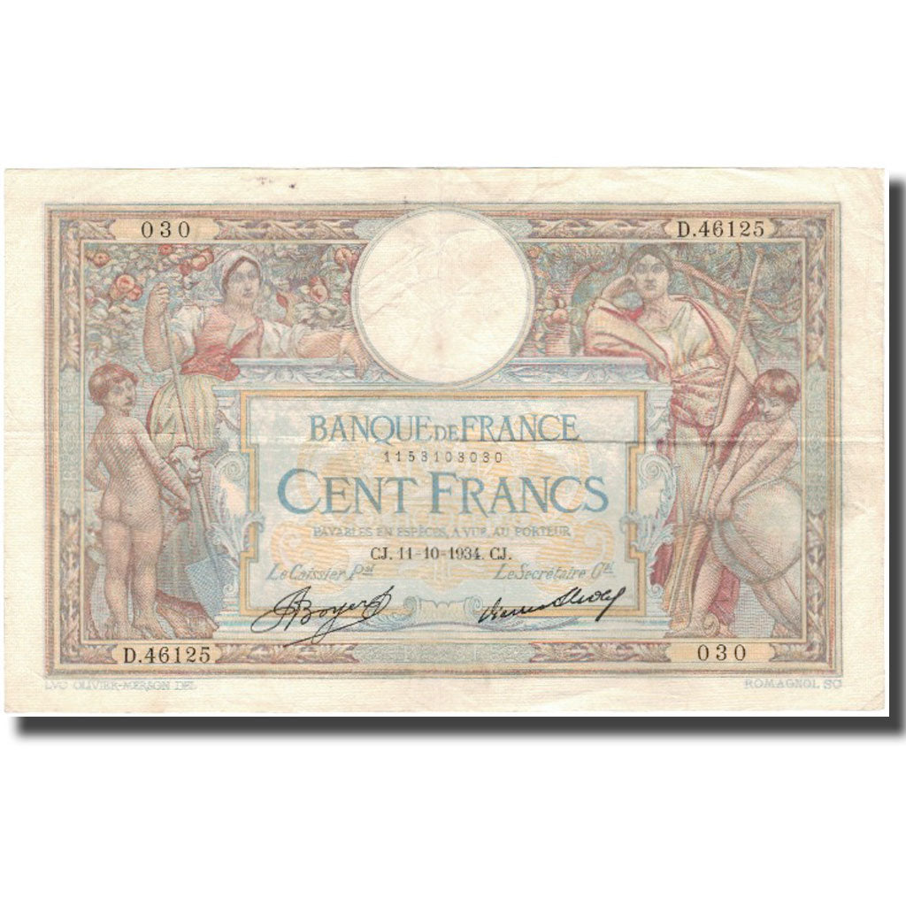 Frankreich, 100 Francs, Luc Olivier Merson, 1934-10-11, S+, Fayette:24.13