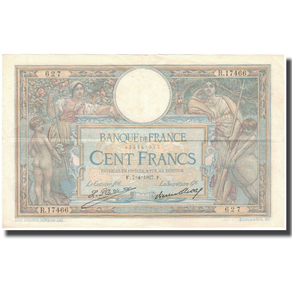 Francia, 100 Francs, Luc Olivier Merson, 1927-04-07, MBC, Fayette:24.6, KM:78b