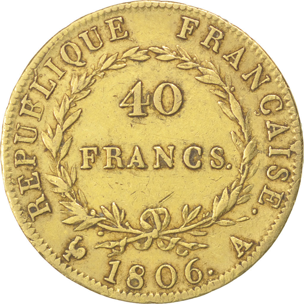 FRANCE, Napoléon I, 40 Francs, 1806, Paris, KM #675.1, EF(40-45), Gold, Gadoury 
