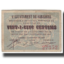 Billete, España, 25 Centimos, Batiment, 1937, 1937, BC