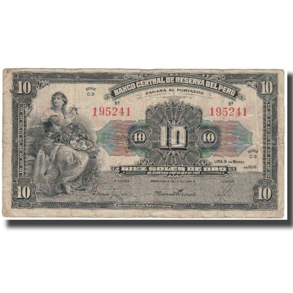 Billete, 10 Soles, Perú, 1936-03-06, KM:67a, BC