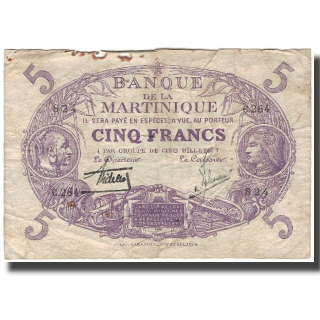 Martinique, 5 Francs, F(12-15), KM:6