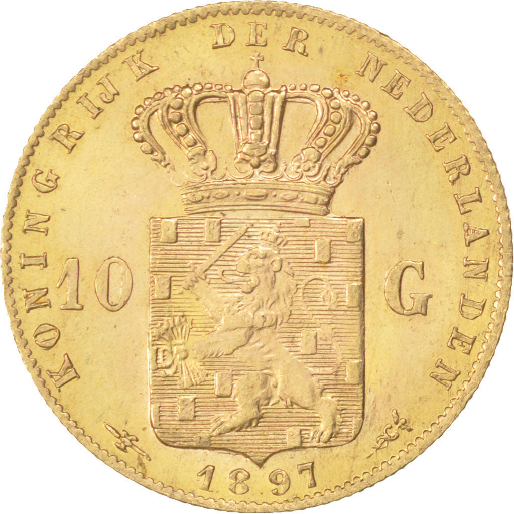 Paesi Bassi, Wilhelmina I, 10 Gulden, 1897, Utrecht, SPL-, Oro, KM:118