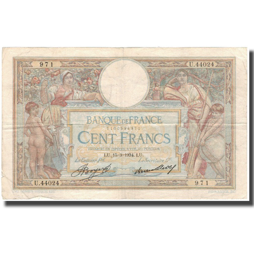 Frankrijk, 100 Francs, Luc Olivier Merson, 1934-03-15, TB, Fayette:24.13, KM:78c