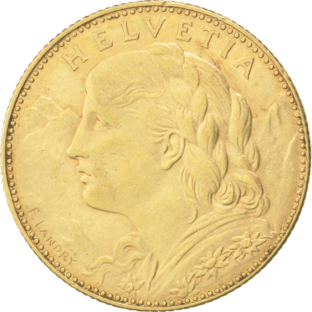 SWITZERLAND, 10 Francs, 1911, Bern, KM #36, AU(50-53), Gold, 3.21