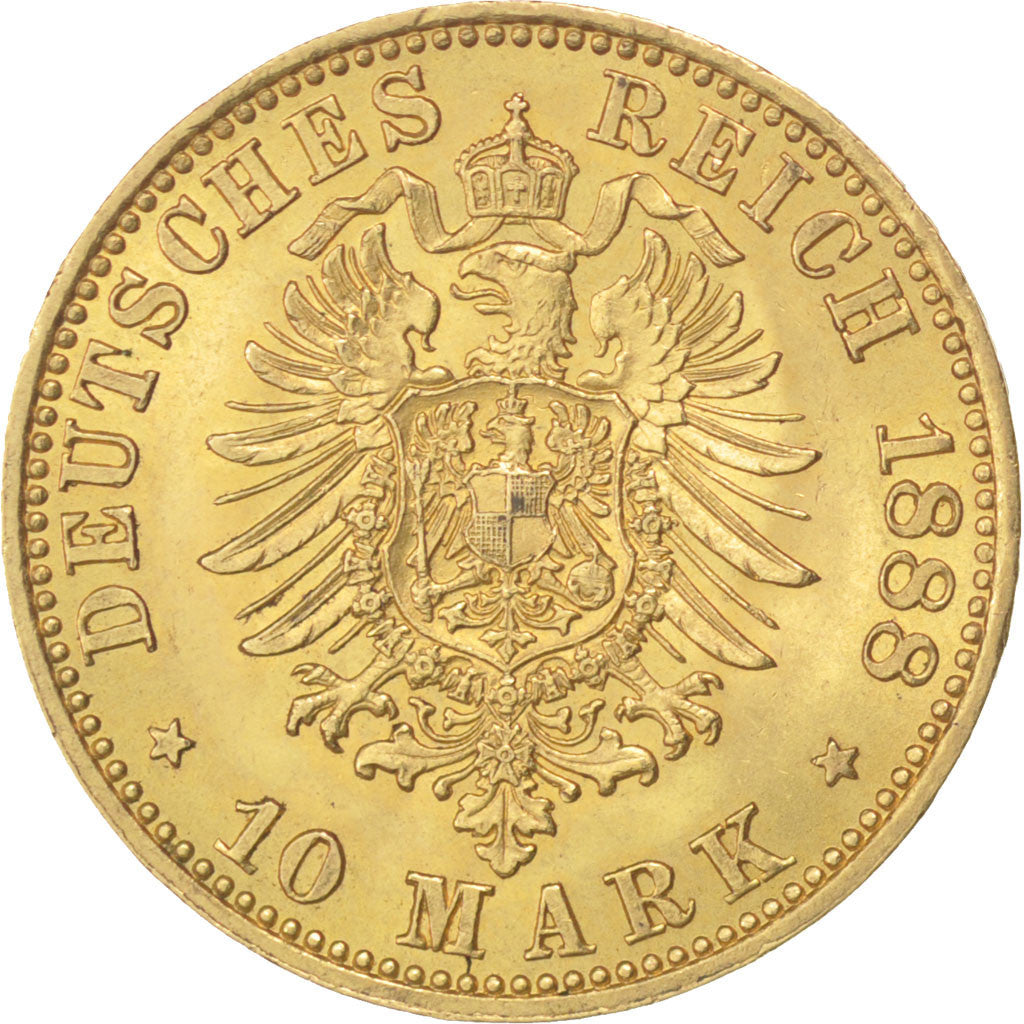 GERMAN STATES, 10 Mark, 1888, Berlin, KM #514, AU(55-58), Gold, 3.97