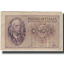 Banknot, Włochy, 5 Lire, KM:28, VF(20-25)