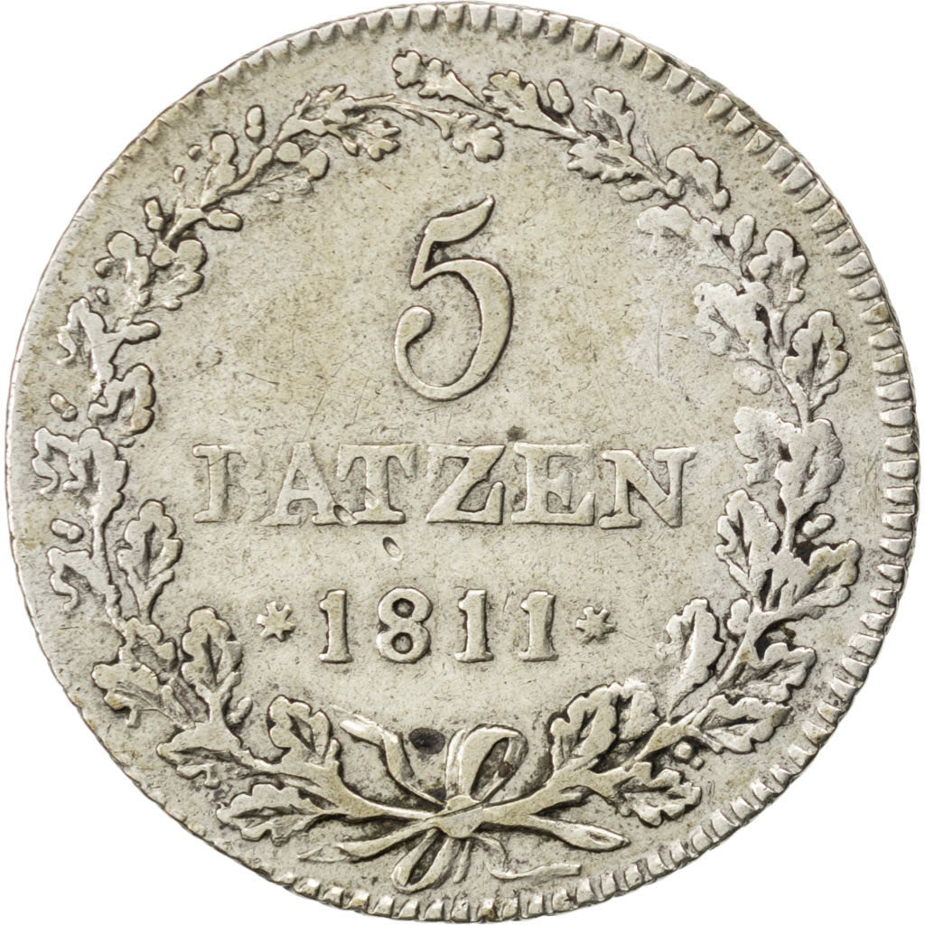 SWISS CANTONS, 5 Batzen, 1811, KM #13.2, EF(40-45), Silver, 4.39