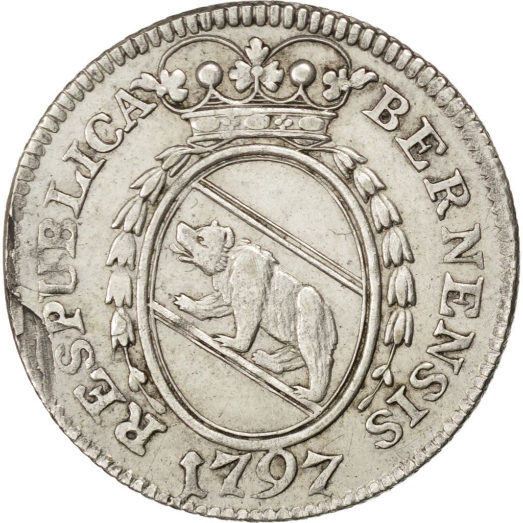 SWISS CANTONS, 10 Kreuzer, 1797, Bern, KM #158, AU(50-53), Silver, 21, 2.16