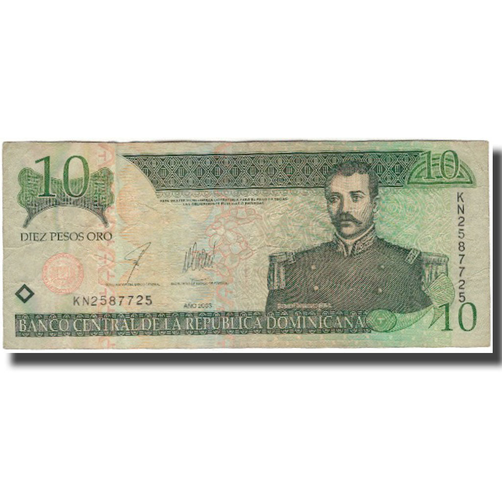 Billete, 10 Pesos Oro, 2003, República Dominicana, KM:168c, BC+