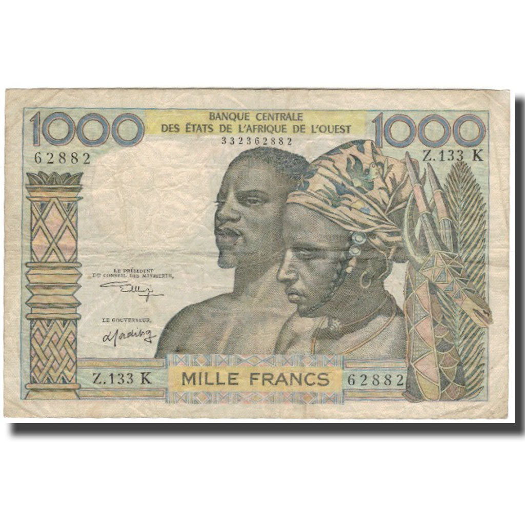 Banknote, West African States, 1000 Francs, KM:703Kl, VF(20-25)